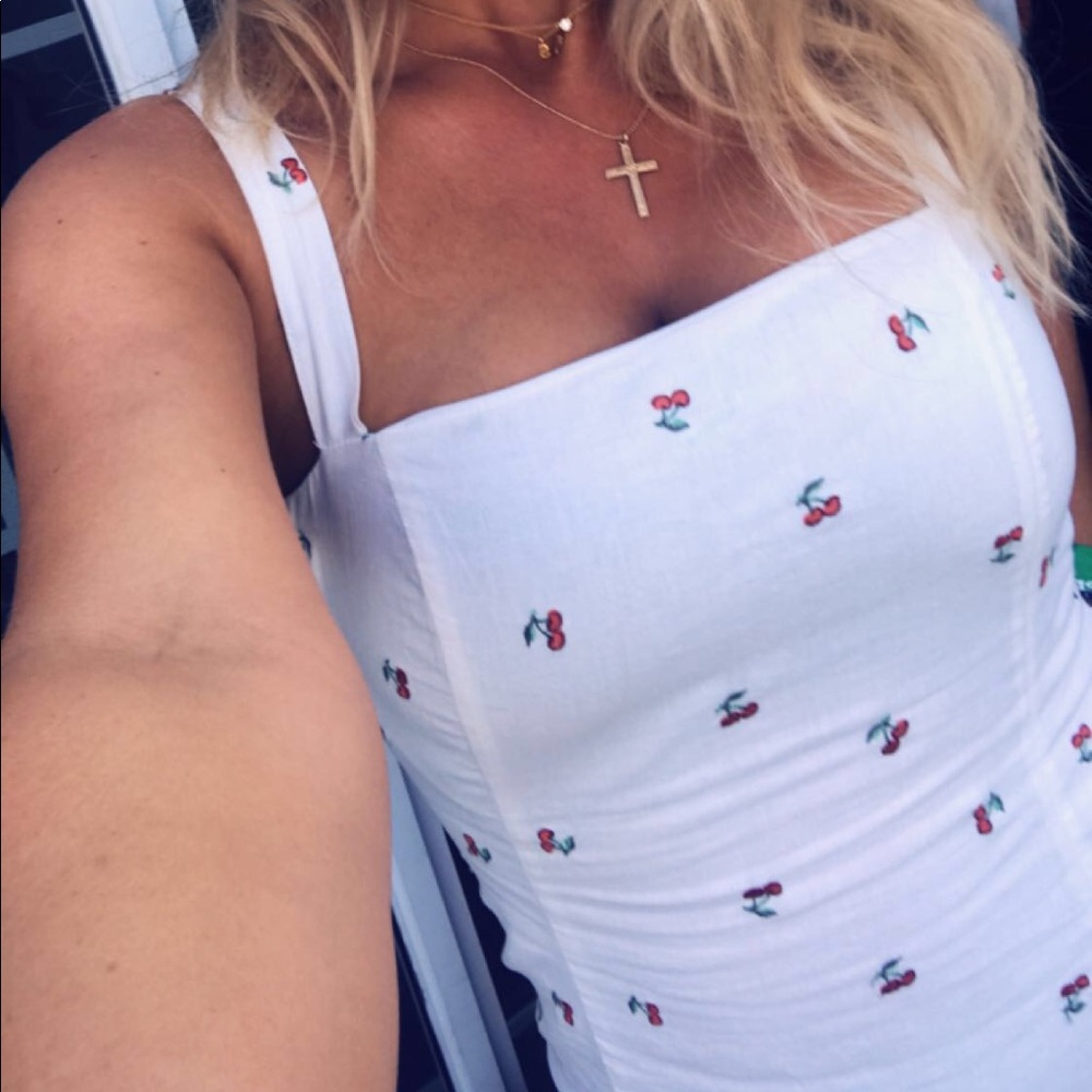 White cherry embroidered mini dress